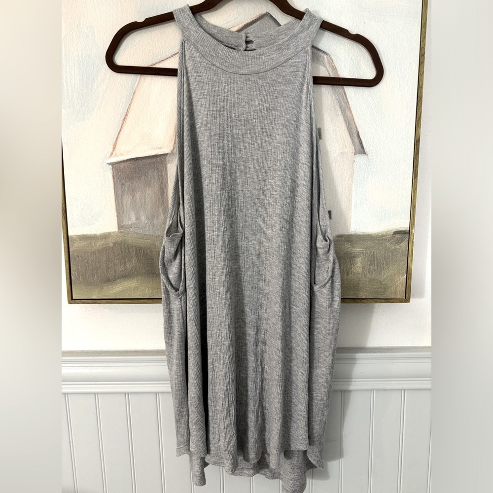 ANTHROPOLOGIE Lazy Sundays Grey Ribbed Halter Tank Size Small